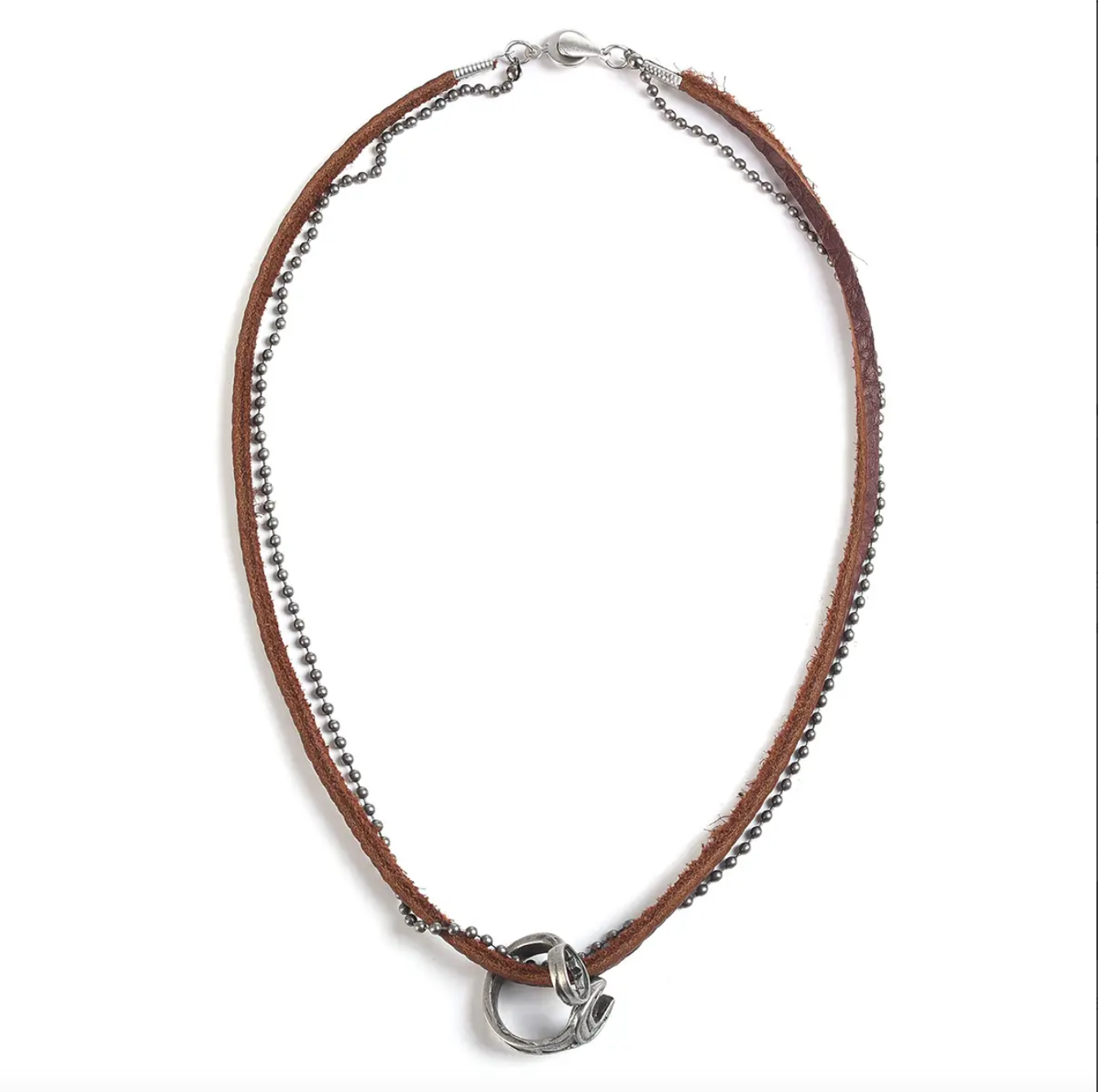Wrenched Ring Leather Necklace