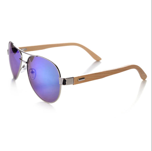Aviator Sunglasses with Bamboo Arms